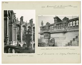 Photographies de l'angle sud-est de la cour du château de Saint-Germain-en-Laye et des balustrade...