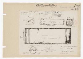 Dessin d'objets et plan du tumulus de Chilly-sur-Salins fouillé par MM. Bonnefond et de Vivès