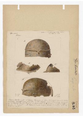 Dessins d'un casque gaulois en fer d'époque romaine