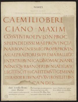 Planche « Inscription incomplète d’un monument élevé à C. Aemilius B.M., ancien gouverneur de la ...
