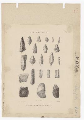 Planche de dessin d'objets provenant de la station de la pierre polie de Saint-Saturnin