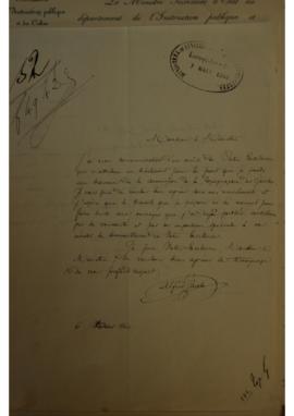 Lettre de remerciements de Alfred Jacobs à Gustave Rouland