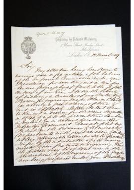 Lettre de Lewis Becker à Félcien de Saulcy sur le dépôt d'un brevet concernant la gravure de la c...