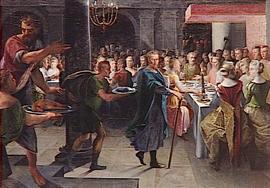 Toussaint Dubreuil et atelier, Dicé offre un banquet à Francus en présence de a femme et de ses d...