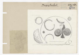 Planche imprimée de dessin d'objets trouvés dans les tumulus