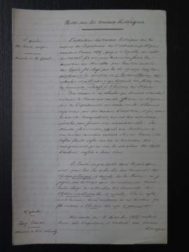 Note manuscrite reprenant l'historique du CTHS