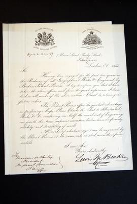 Lettre de Lewis Becker à Félicien de Saulcy sur le dépôt d'un brevet concernant la gravure de la ...