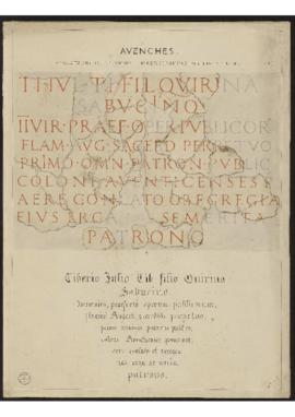 Planche "Fragments d'une table en marbre en l'honneur de Sabucinus patron de la colonie&quot...