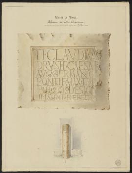 Planche « musée de Nîmes – milliaire de la voie Domitienne extrait des démolitions de la vieille ...