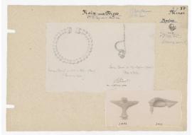 Dessins et photographies d'objets trouvés à Nasium et dessin d'anneaux provenant de Nantois