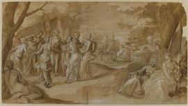 Toussaint Dubreuil, Hyante, attendant Francus près du temple d'Hécate, invite ses compagnes à danser