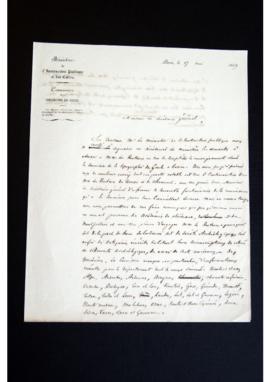 Lettre de Henri d'Arbois de Jubainville sur les vestiges archéologiques de l'Aube