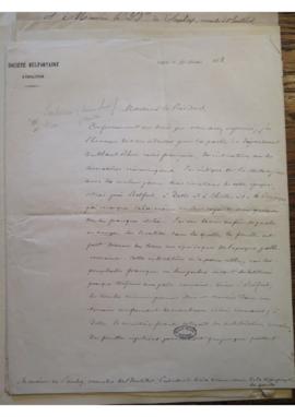 Lettre du Président de la Société d'émulation de Belfort à Félicien de Saulcy sur les cimetières ...