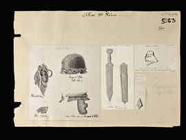 Fragment d'inscription et dessin d'une glaive et son foureau, musée d'Alise