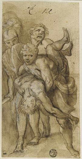 Toussaint Dubreuil, Deux hommes accompagnés de Francus portent le cadavre d'un de ses compagnons